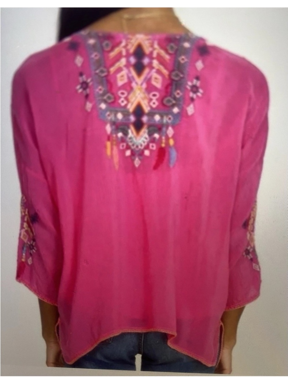 Johnny Was Paradise Pink Embroidered Boho Rangoon Blouse, NWT, L - Picture 16 of 16